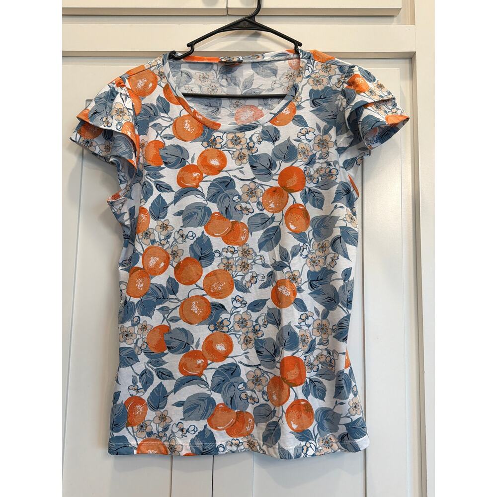 Ann Taylor Factory citrus fruits flutter sleeve tee M 100% Cotton - Picture 6 of 10
